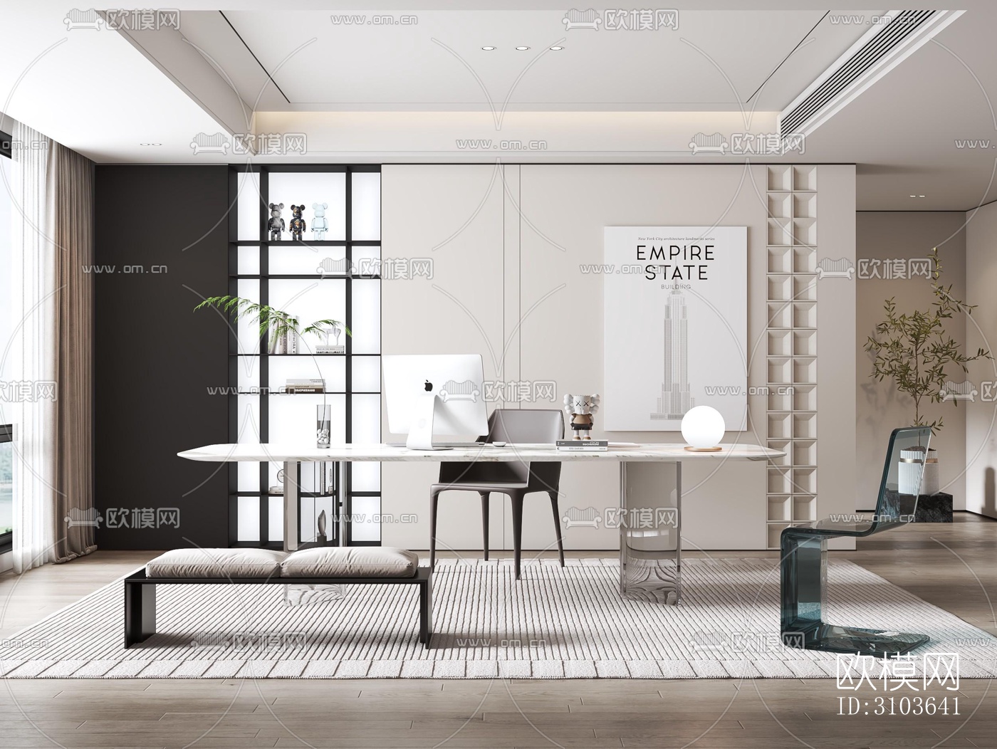 现代书房效果图下载（渲染图2）