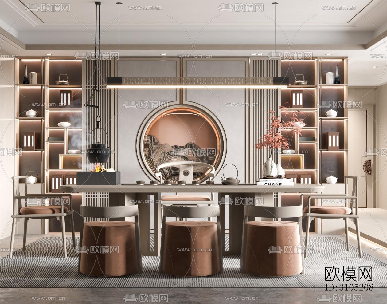 新中式茶室效果图下载（渲染图3）