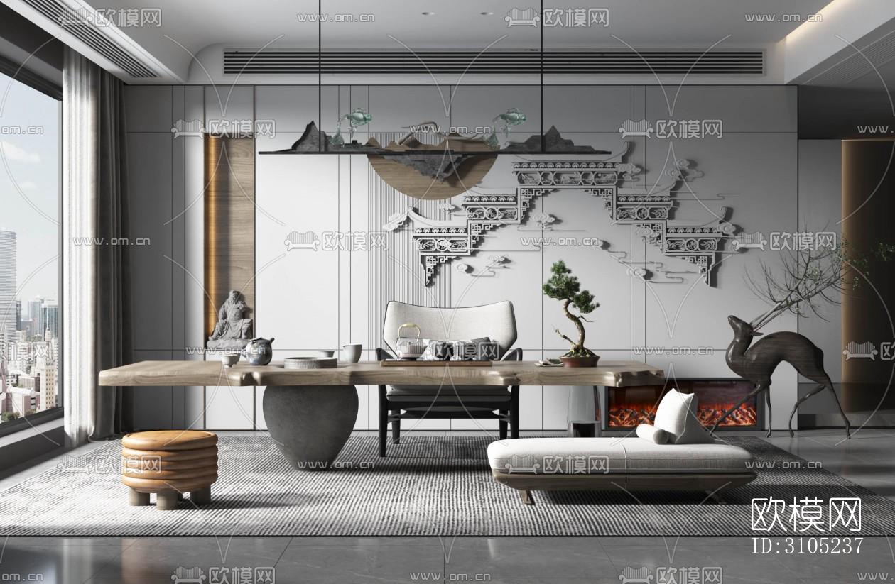 新中式茶室效果图下载（渲染图5）