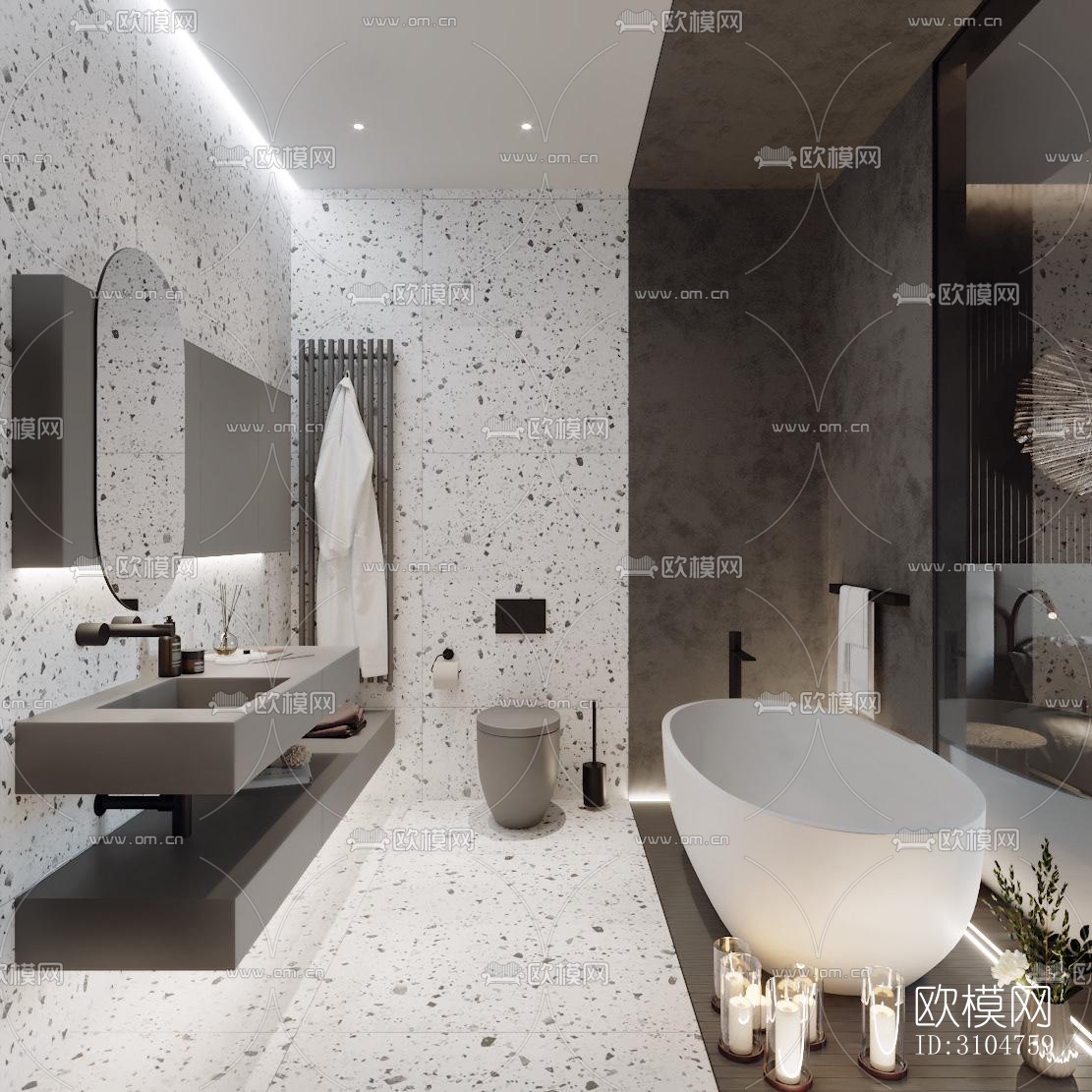 高级灰卫生间效果图下载（渲染图5）