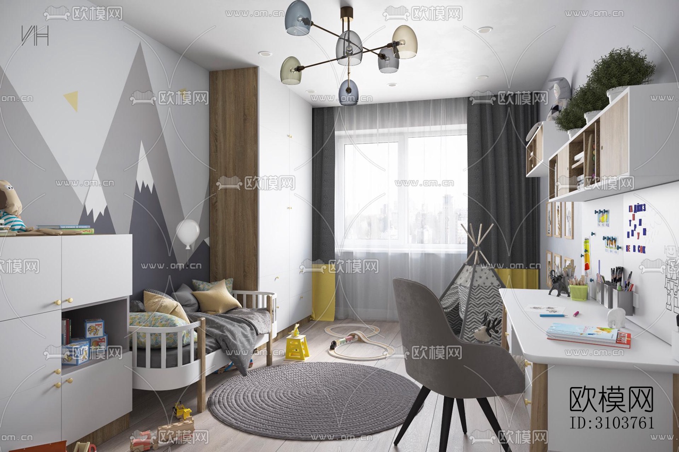 北欧儿童房效果图下载（渲染图3）