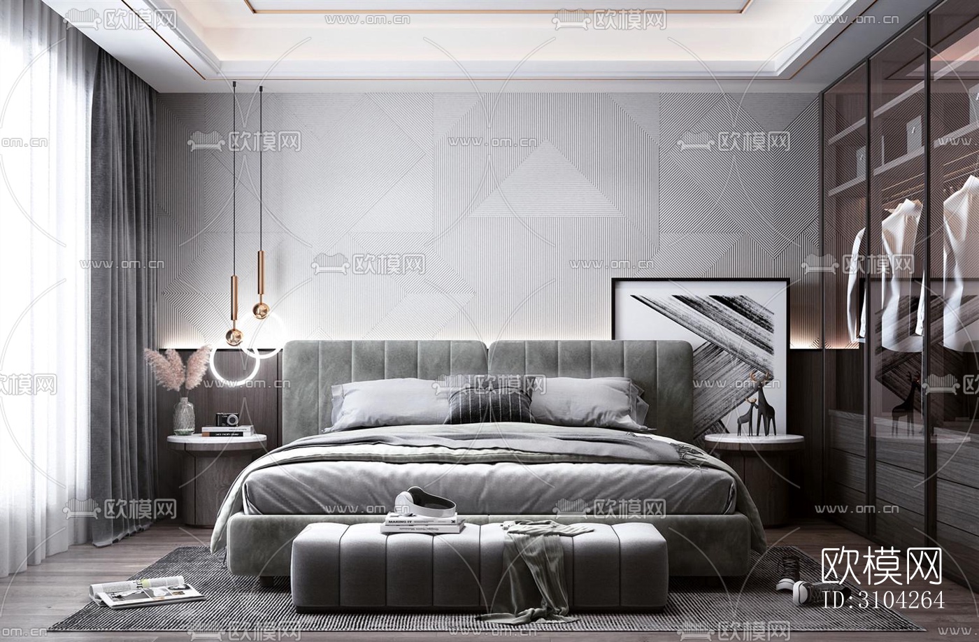 现代卧室效果图下载（渲染图1）