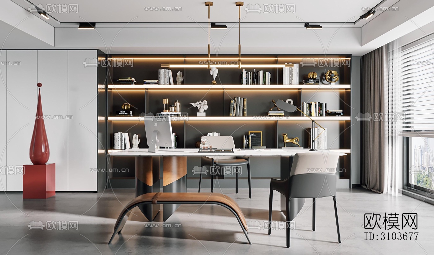 现代书房效果图下载（渲染图3）