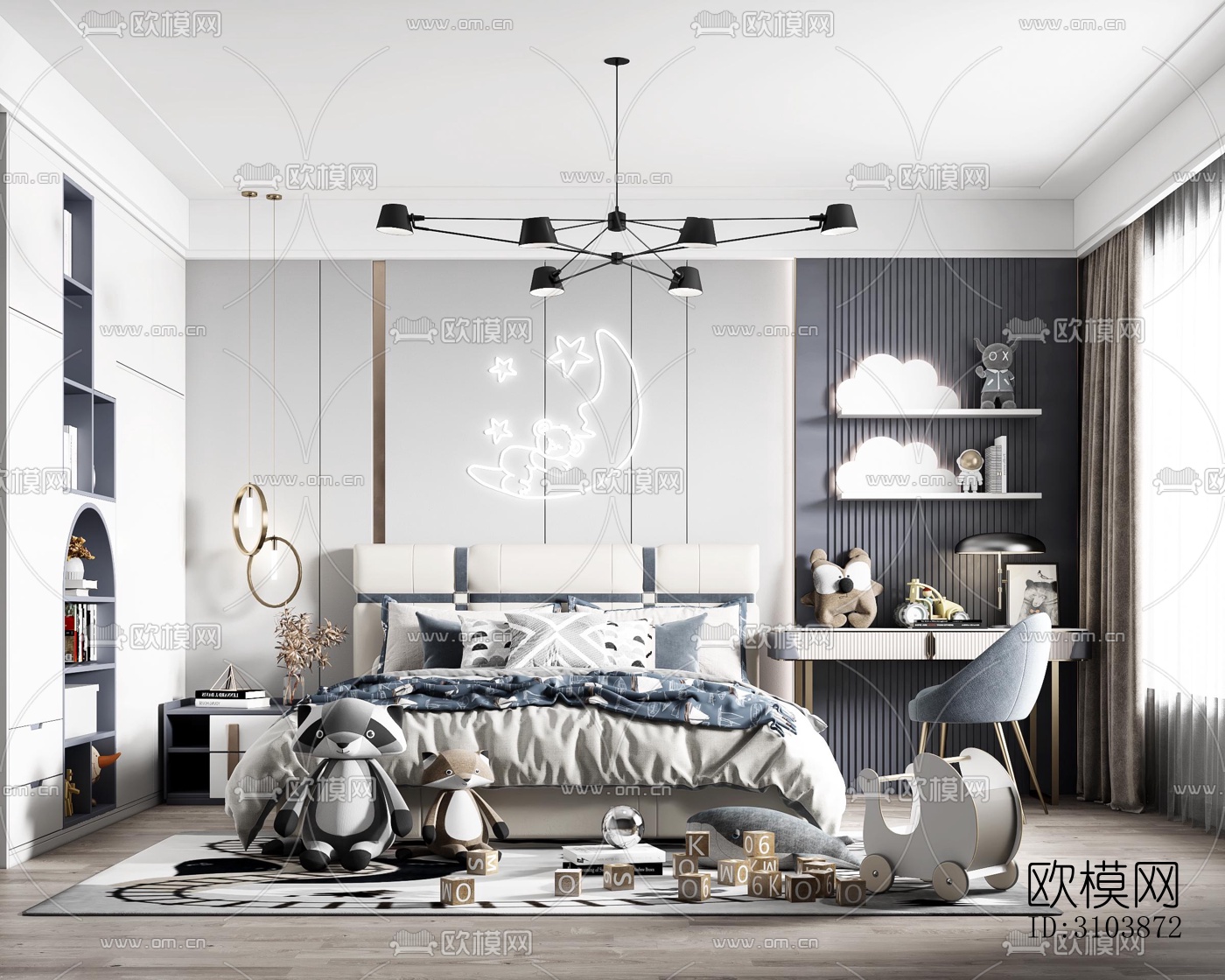 北欧儿童房效果图下载（渲染图1）