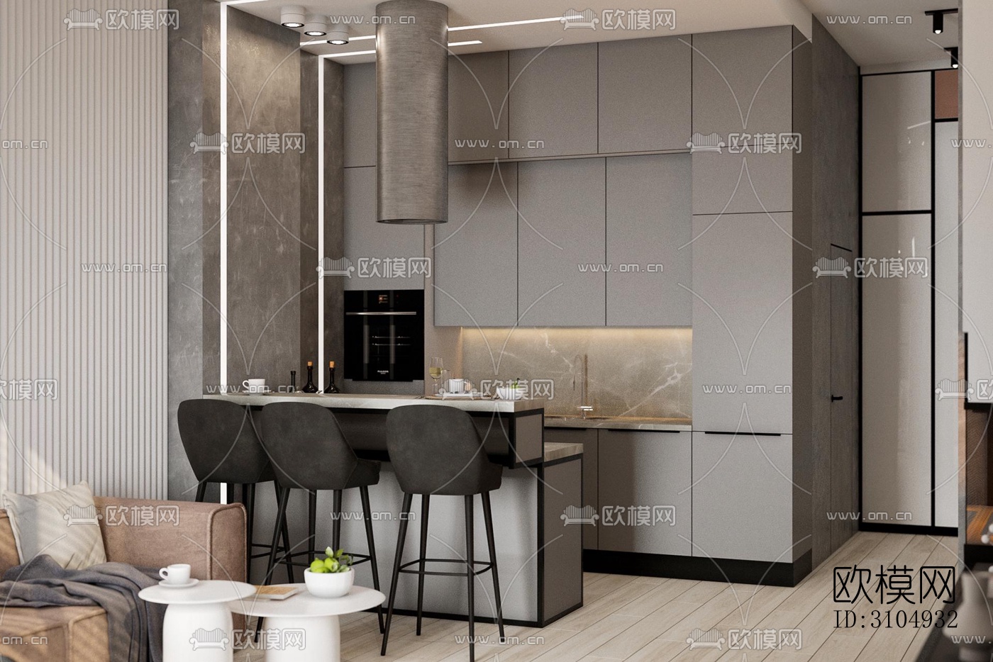 现代厨房效果图下载（渲染图3）