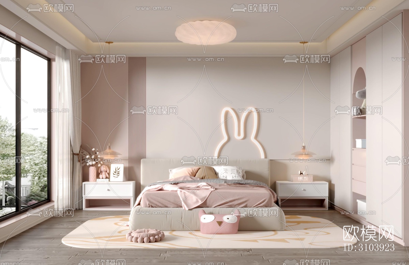奶油风儿童房效果图下载（渲染图5）