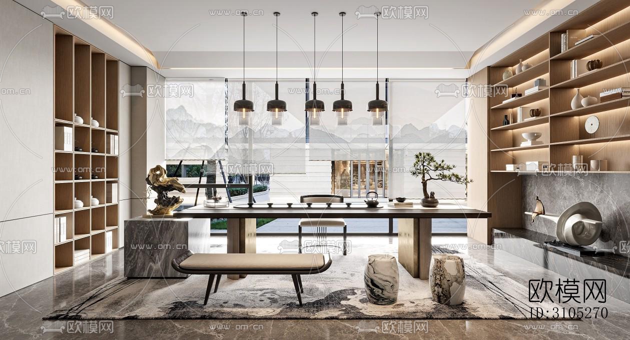 新中式茶室效果图下载（渲染图2）