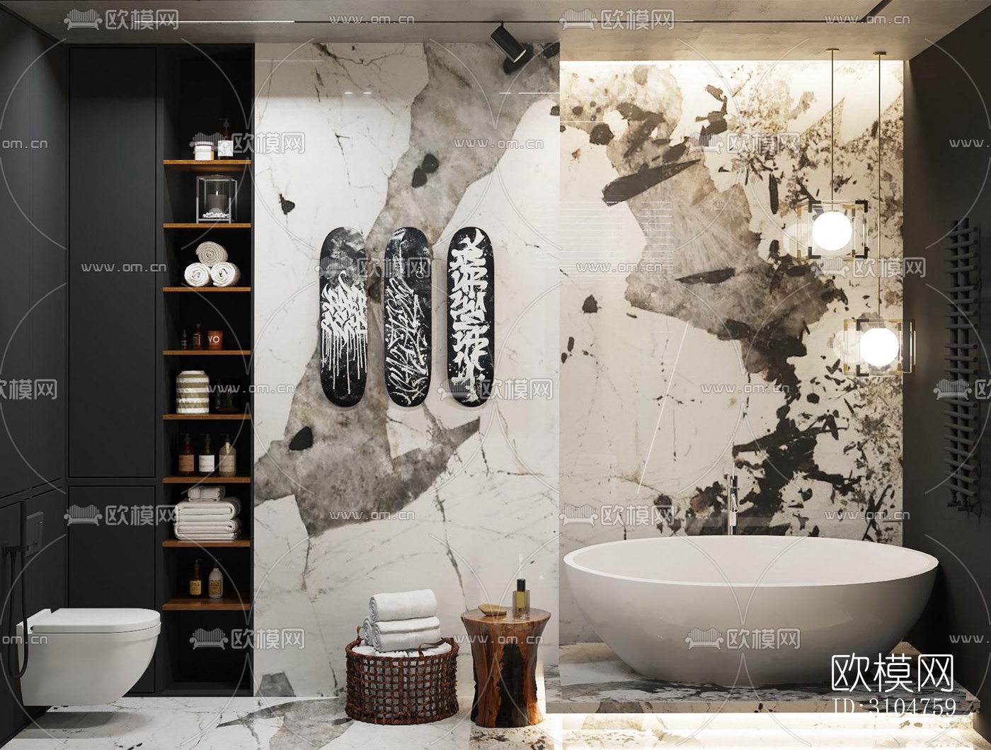 高级灰卫生间效果图下载（渲染图2）