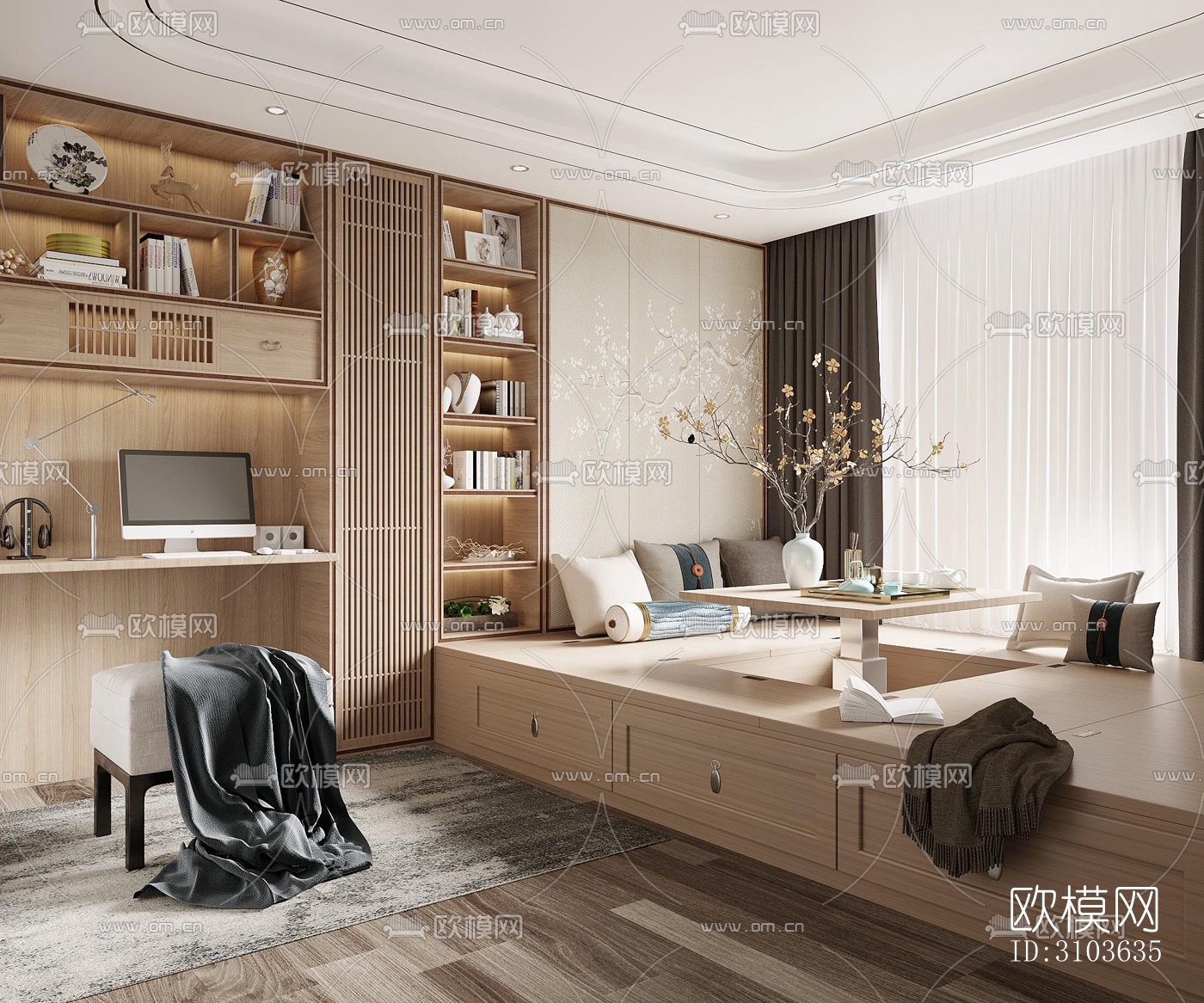 日式书房效果图下载（渲染图2）