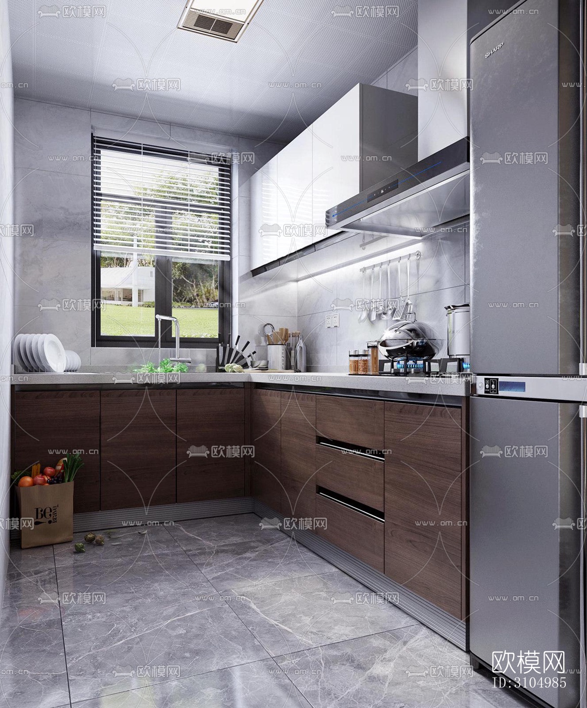 现代厨房效果图下载（渲染图4）