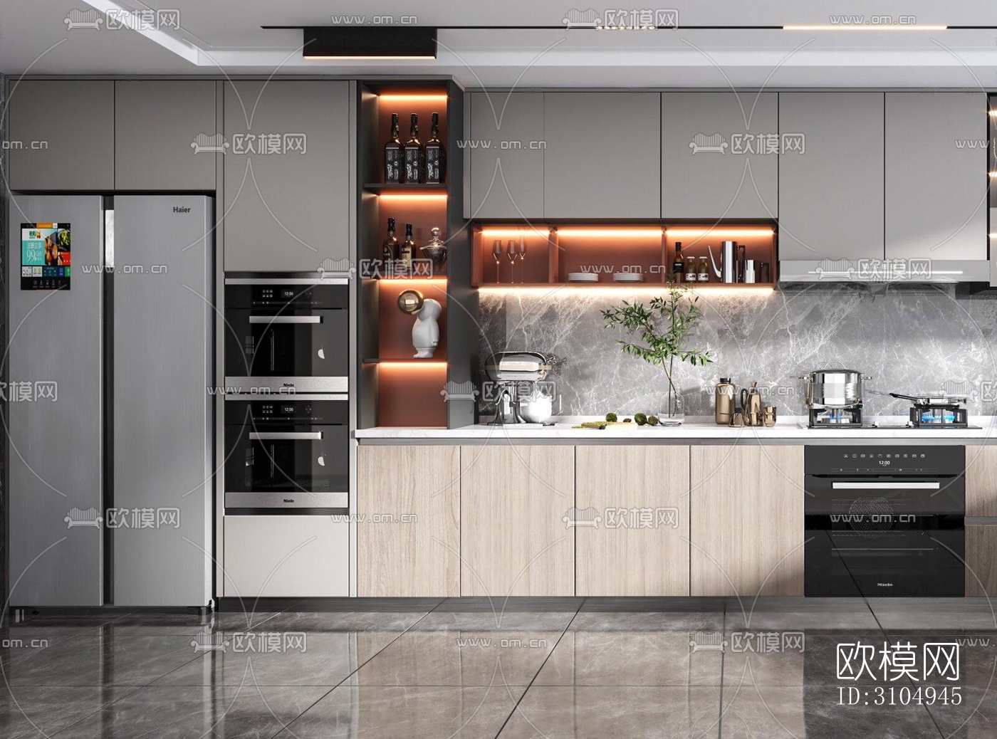 现代厨房效果图下载（渲染图1）