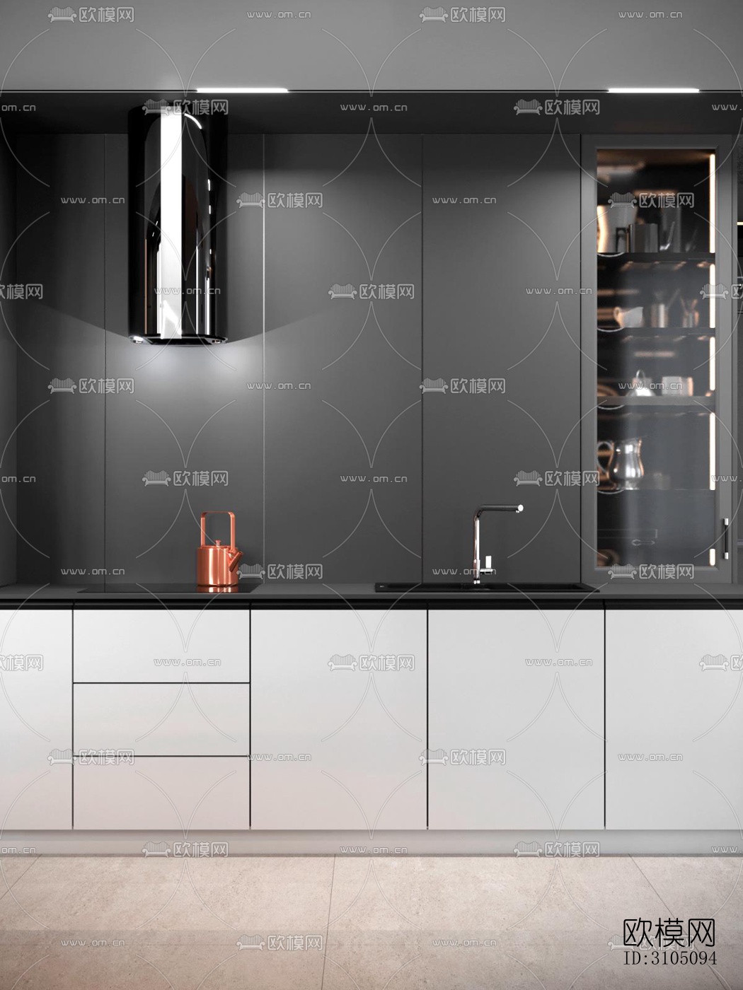 高级灰厨房效果图下载（渲染图2）