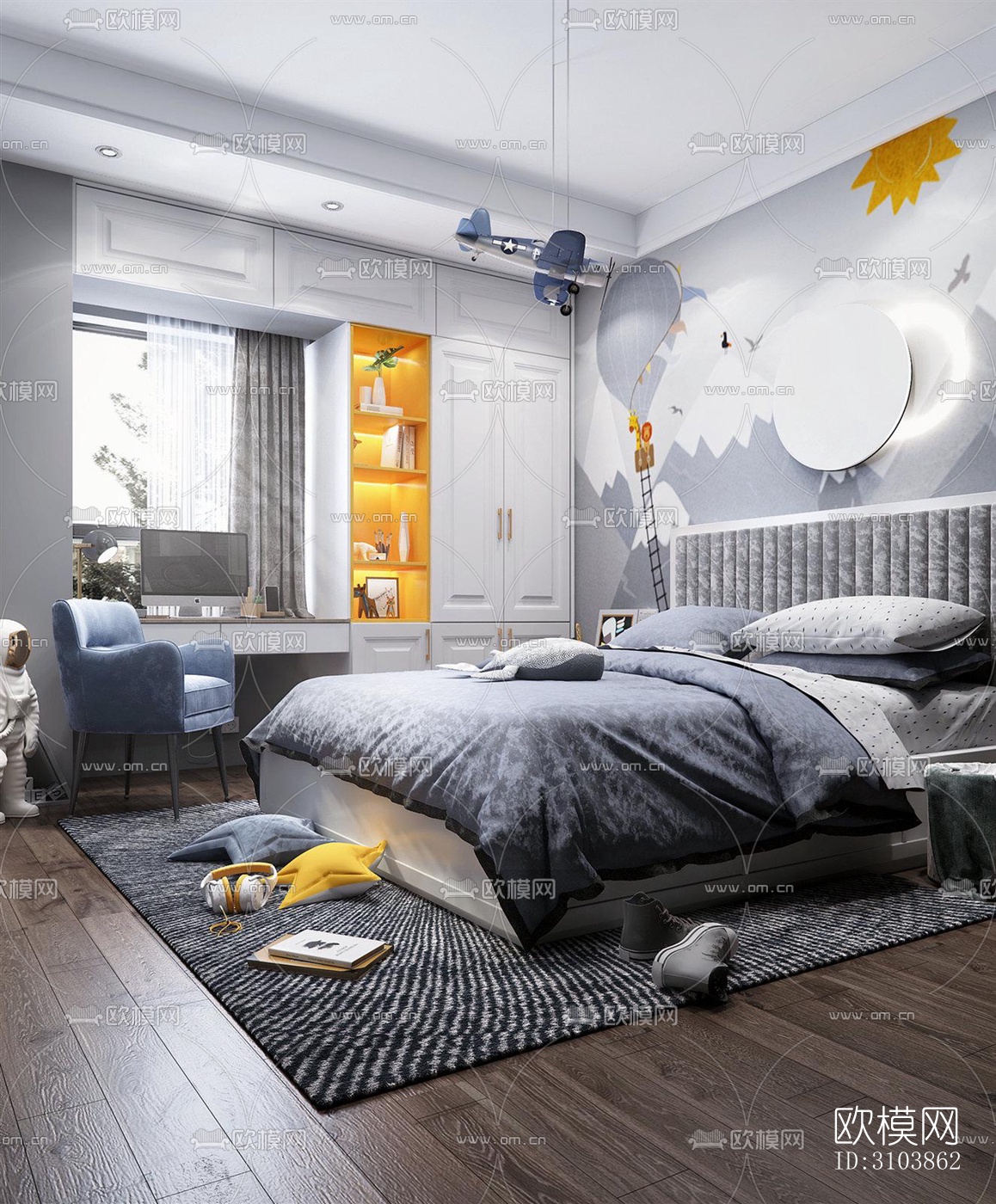 北欧儿童房效果图下载（渲染图2）