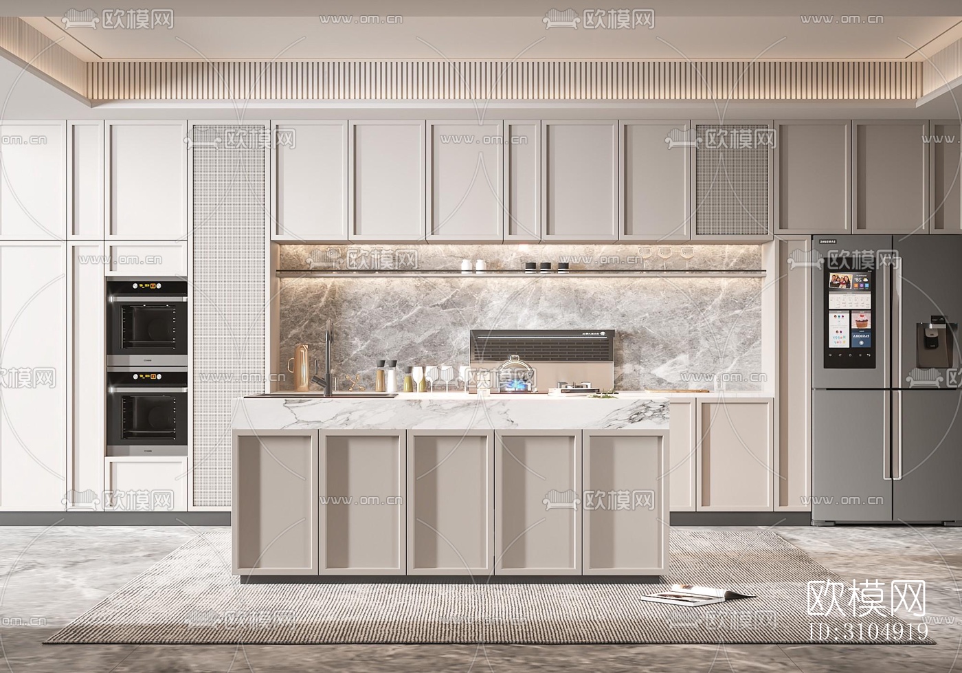 法式厨房效果图下载（渲染图3）