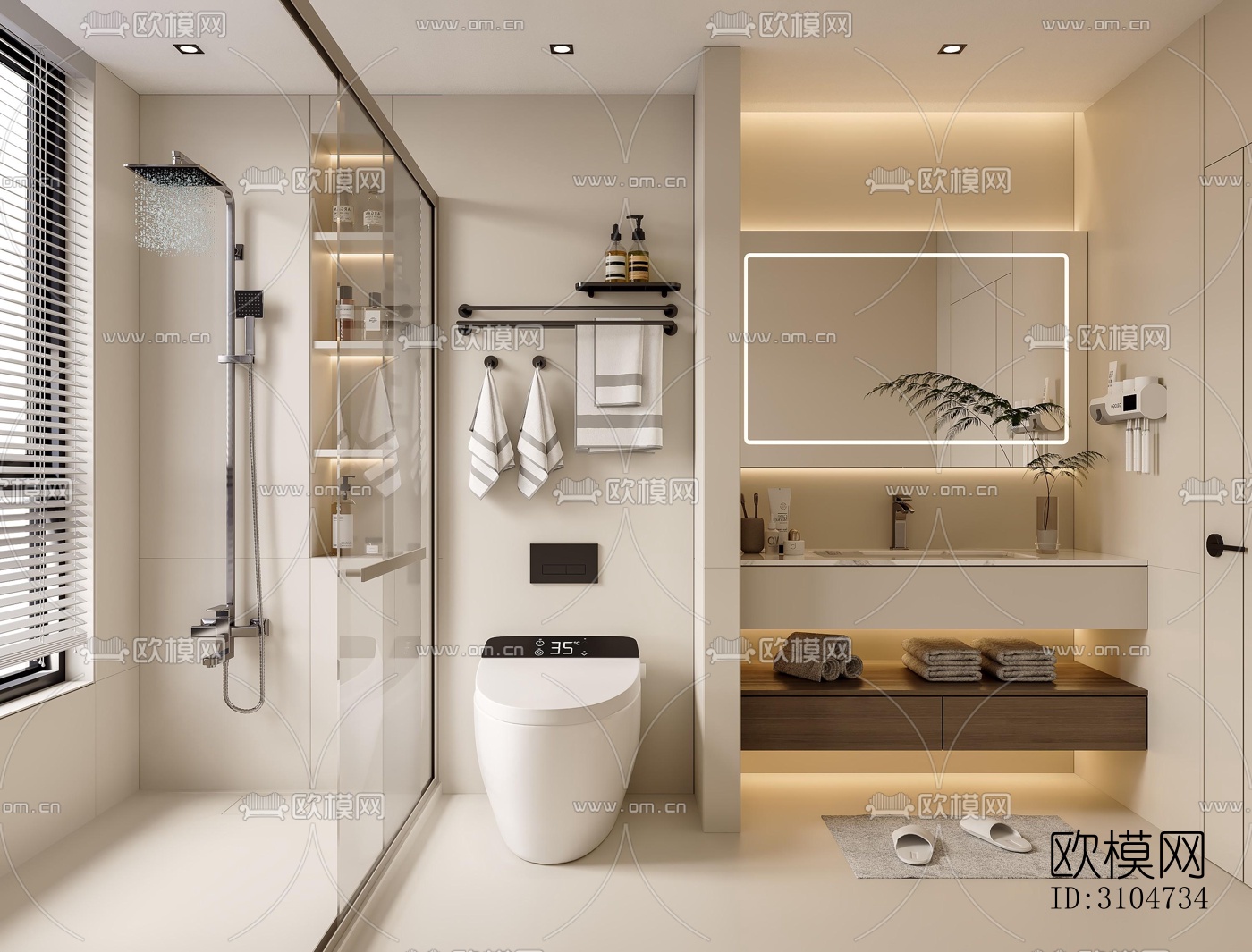 现代卫生间效果图下载（渲染图1）