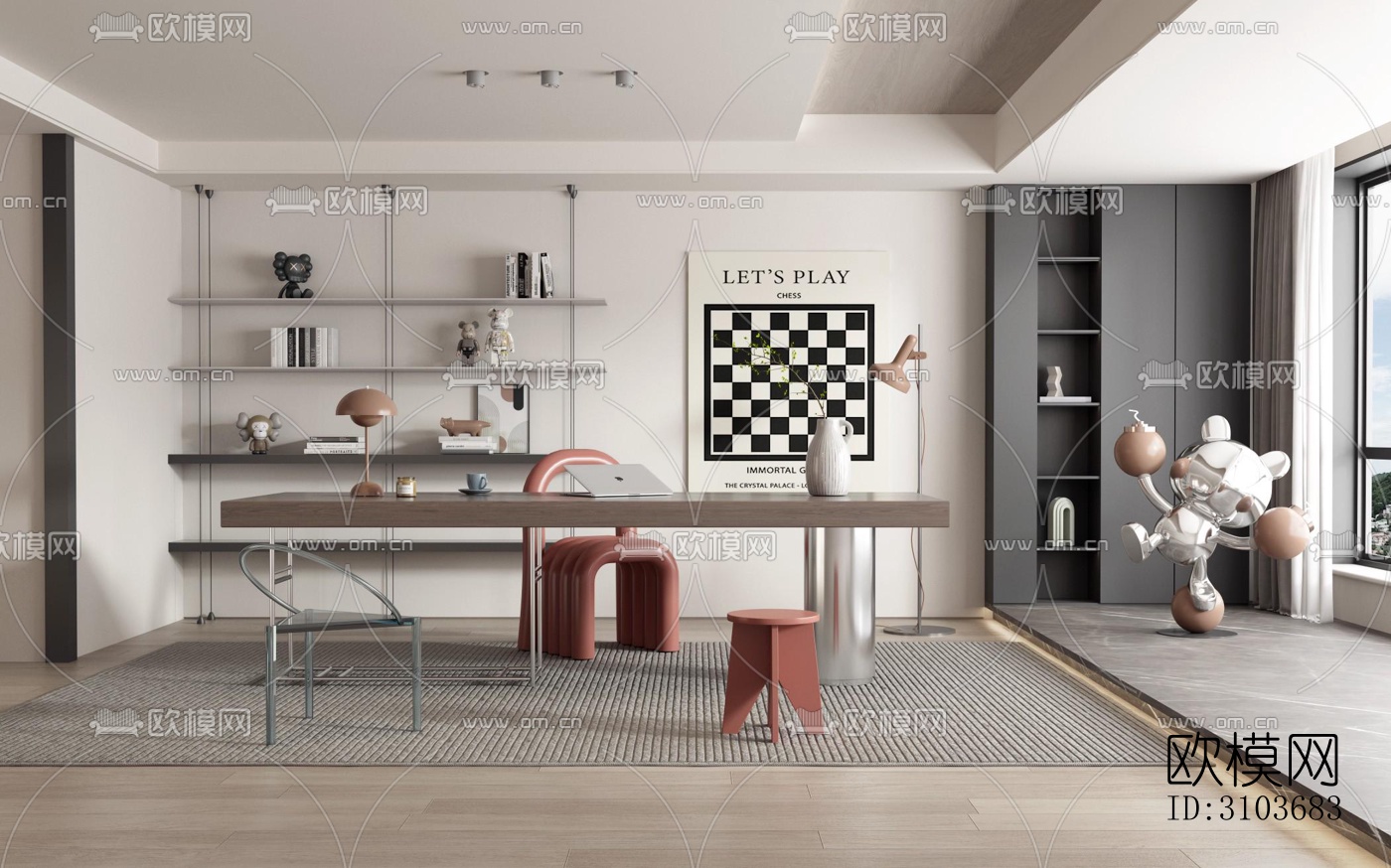 现代书房效果图下载（渲染图3）