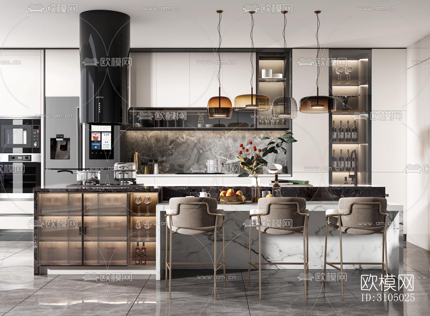 现代厨房效果图下载（渲染图3）