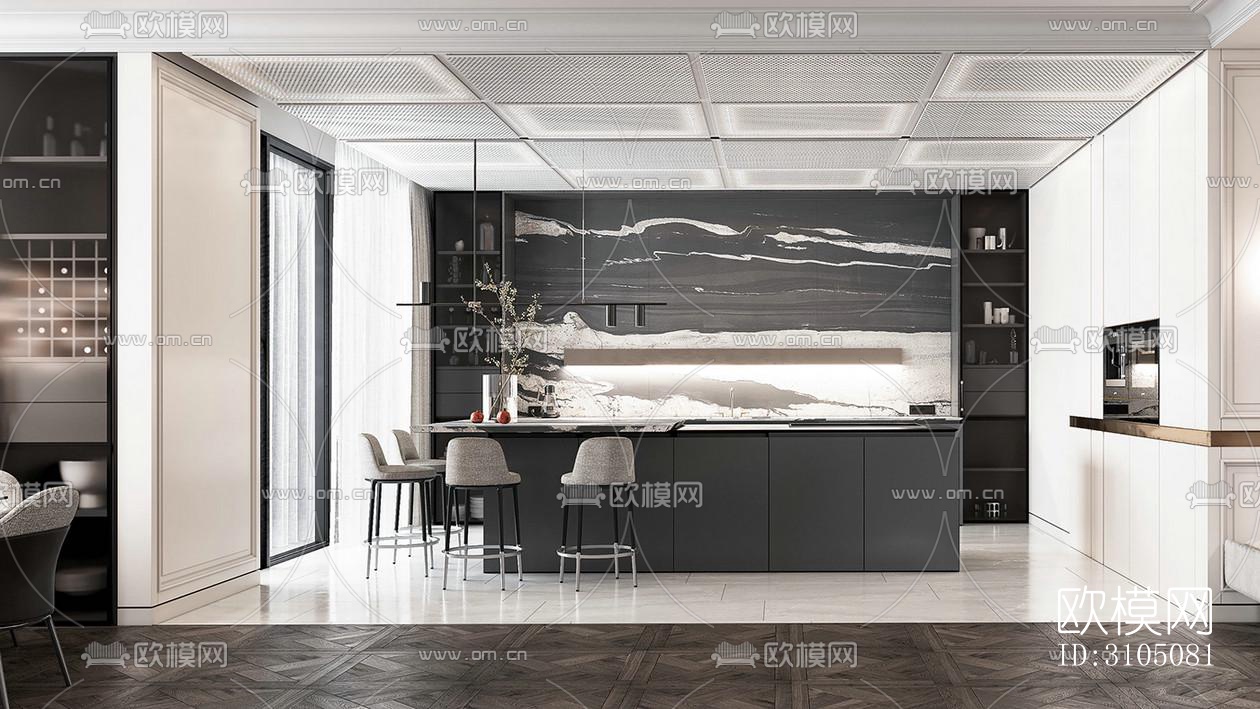 高级灰厨房效果图下载（渲染图2）