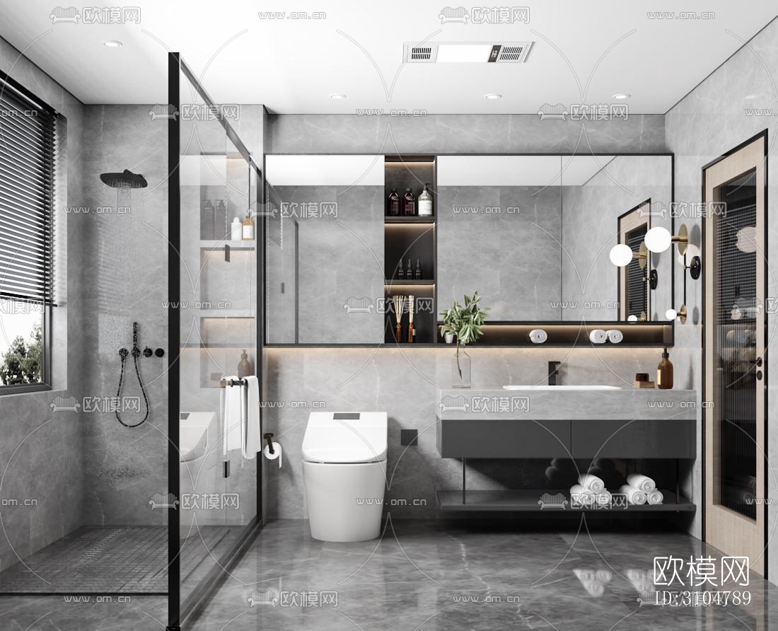 高级灰卫生间效果图下载（渲染图4）