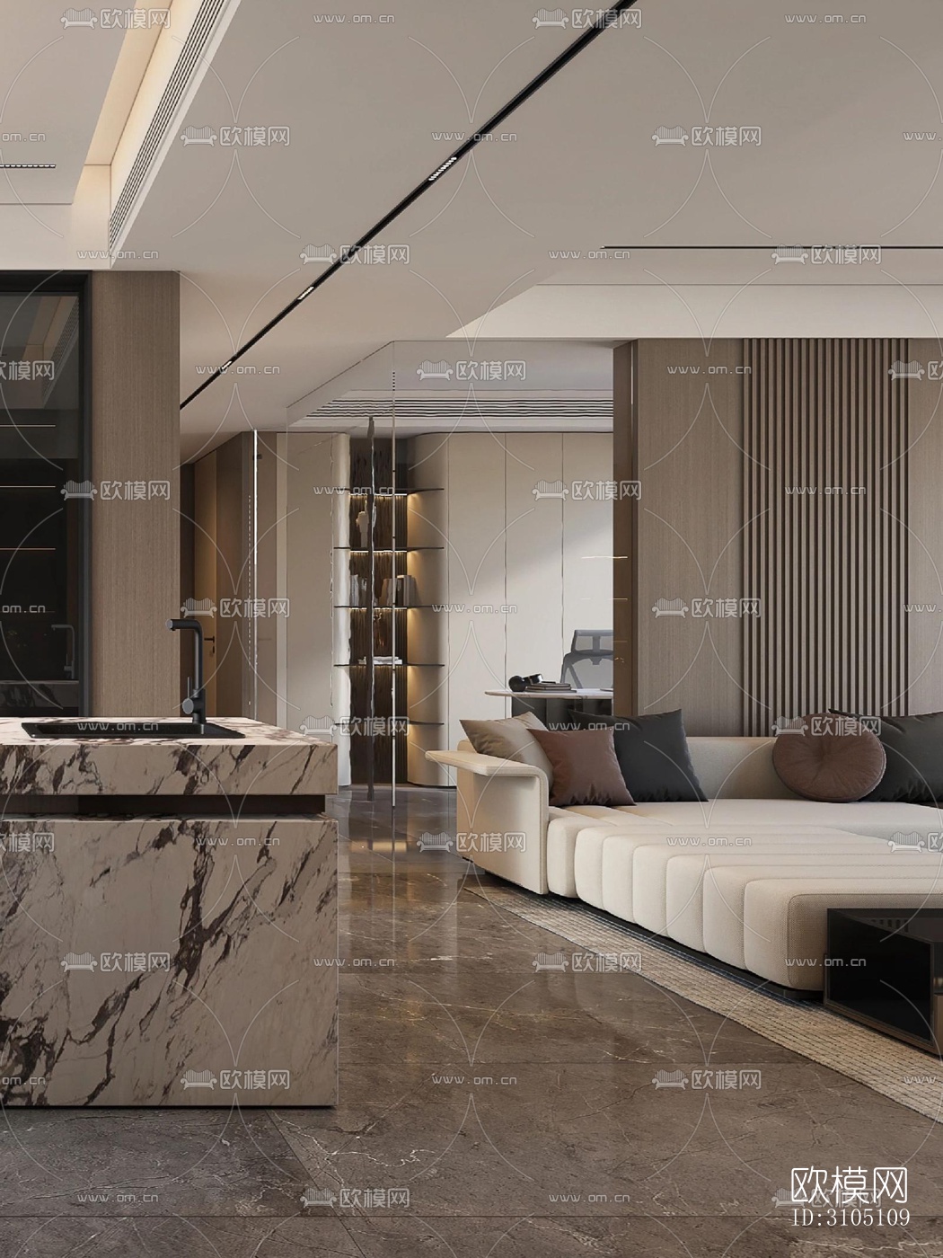 现代平层效果图下载（渲染图1）