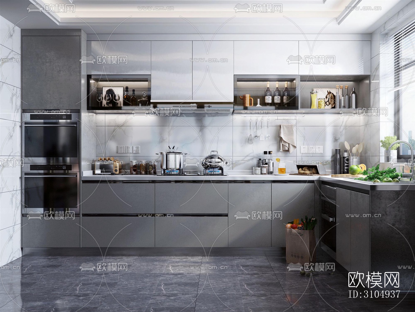 现代厨房效果图下载（渲染图4）