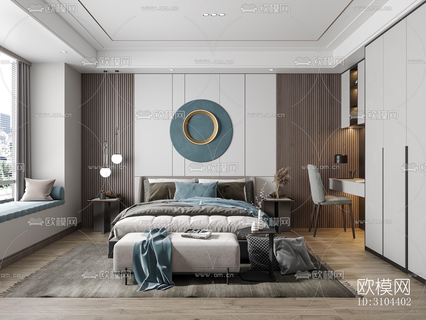 现代卧室效果图下载（渲染图1）