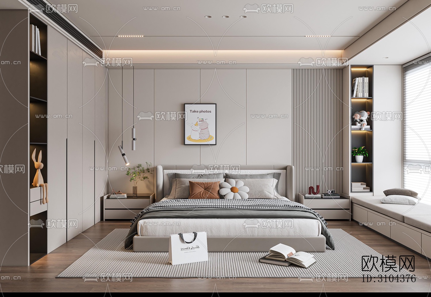 现代卧室效果图下载（渲染图1）
