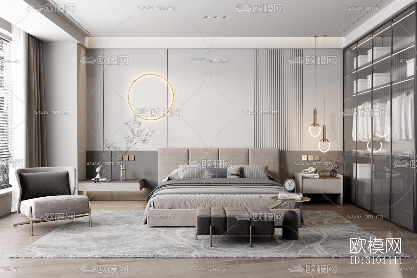 现代卧室效果图下载（渲染图3）