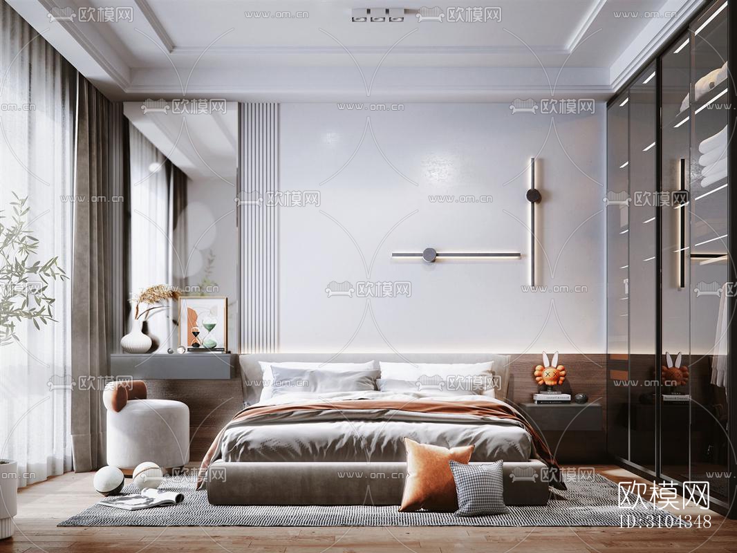 现代卧室效果图下载（渲染图4）