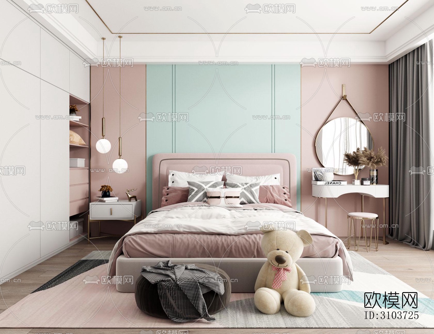 北欧儿童房效果图下载（渲染图1）