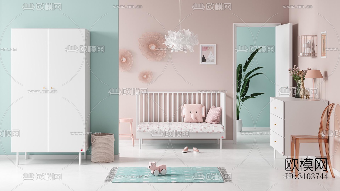 北欧儿童房效果图下载（渲染图1）