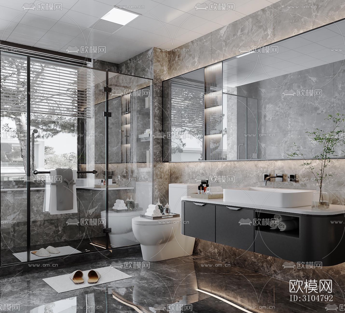 高级灰卫生间效果图下载（渲染图1）