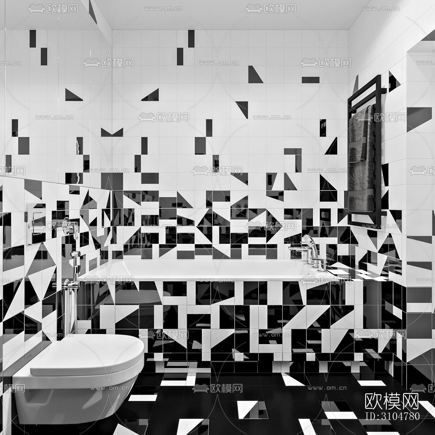 高级灰卫生间效果图下载（渲染图2）