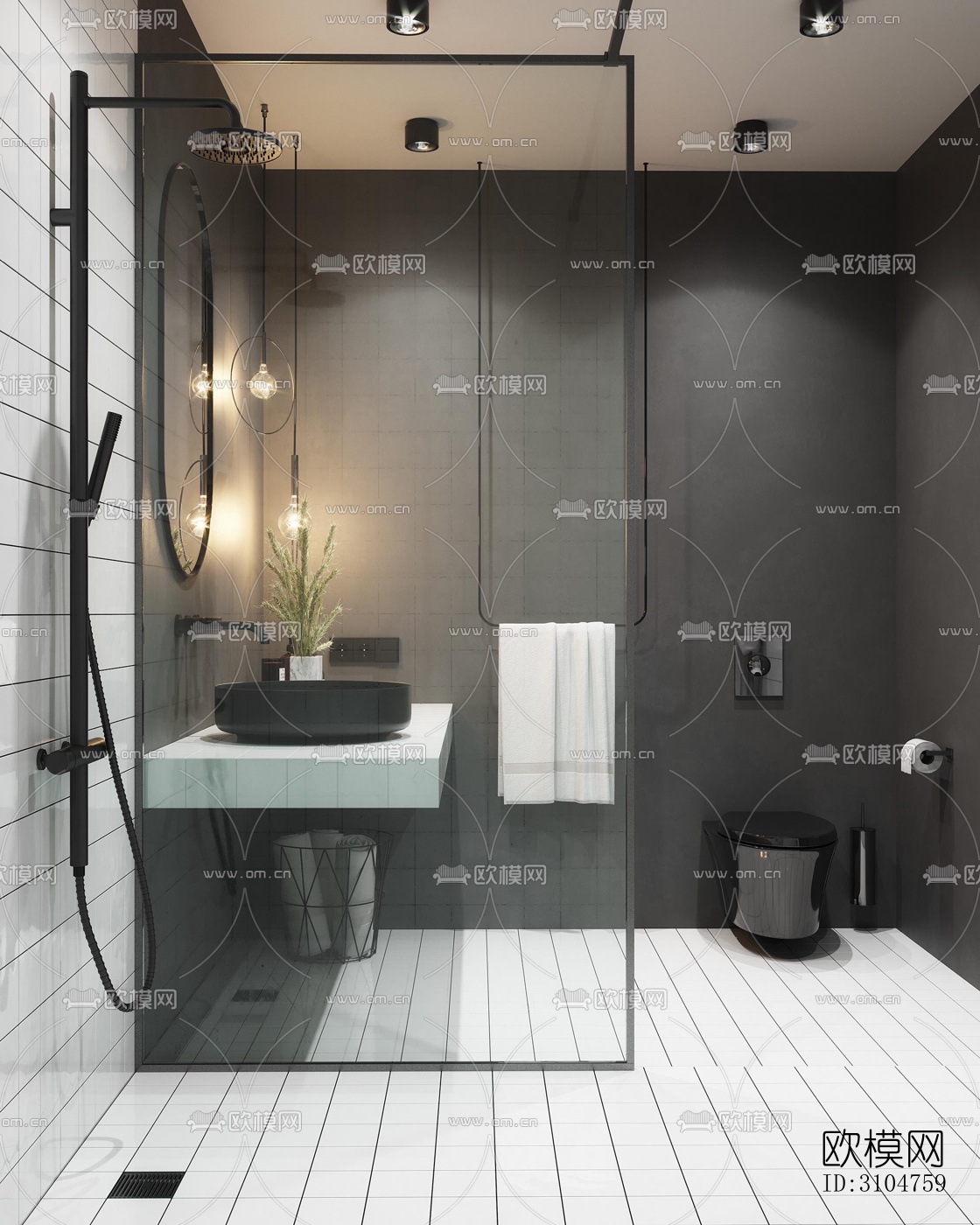 高级灰卫生间效果图下载（渲染图3）