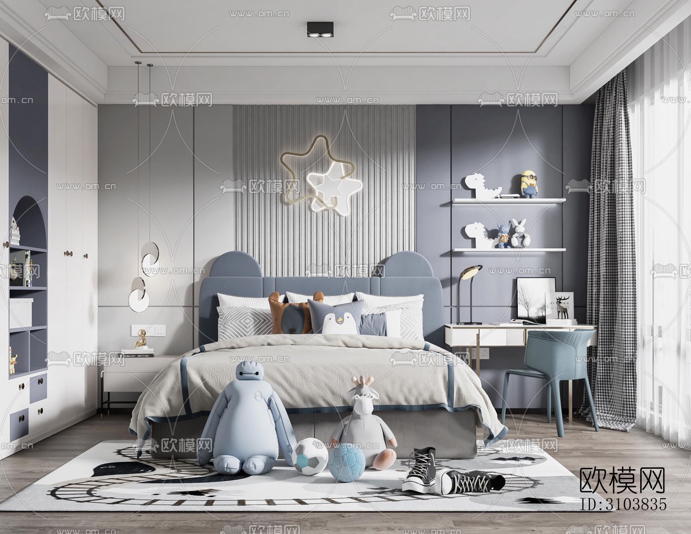 北欧儿童房效果图下载（渲染图1）