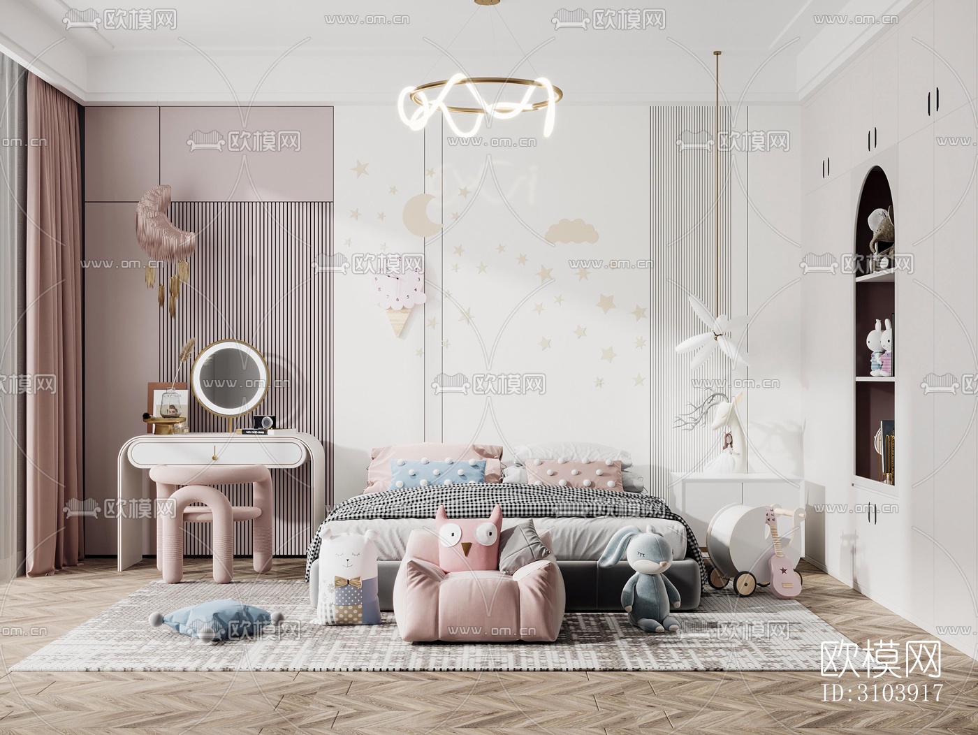 奶油风儿童房效果图下载（渲染图4）