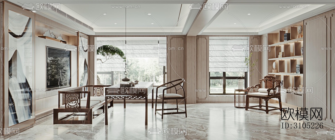 新中式茶室效果图下载（渲染图3）