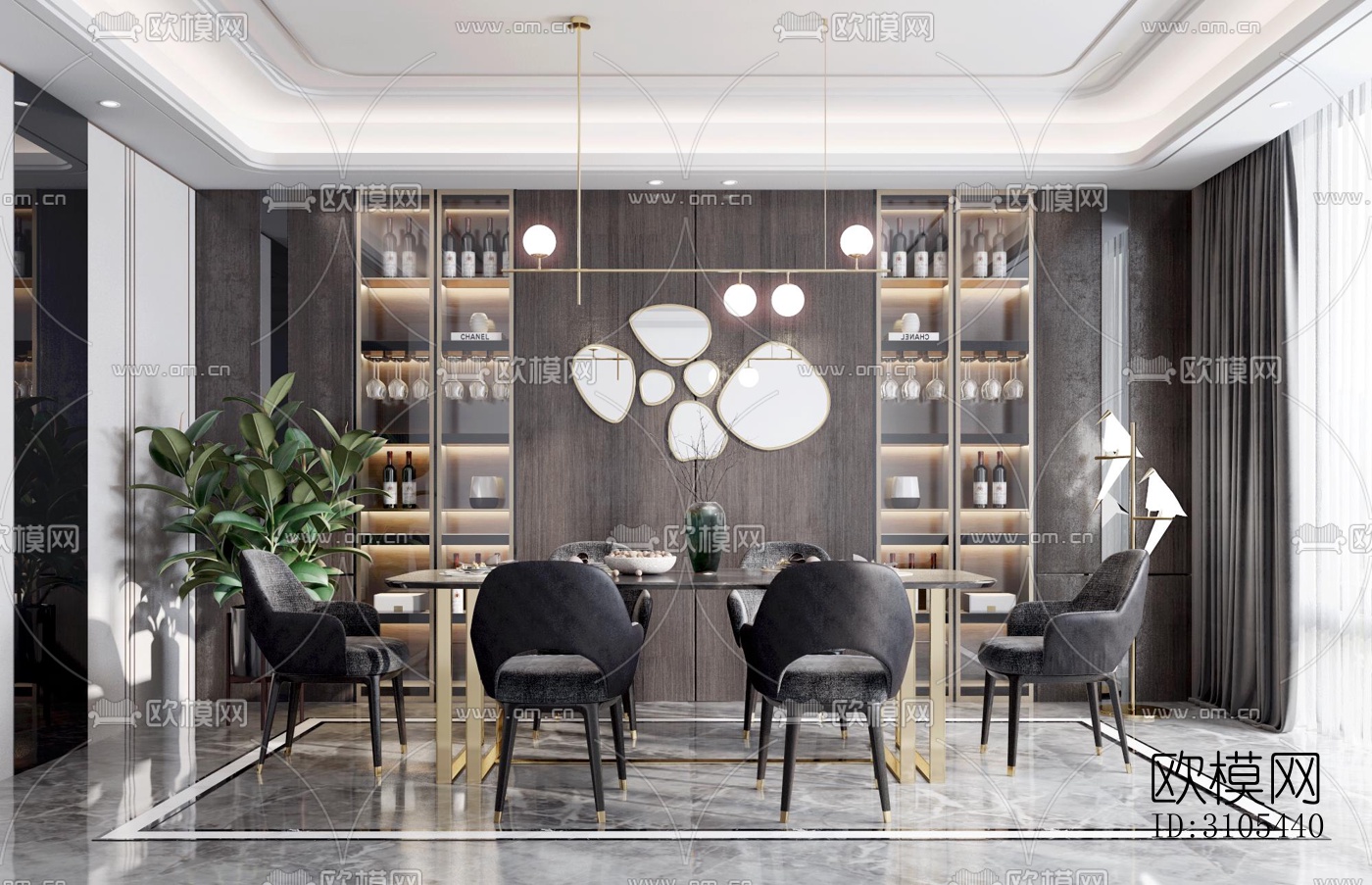 现代餐厅效果图下载（渲染图2）