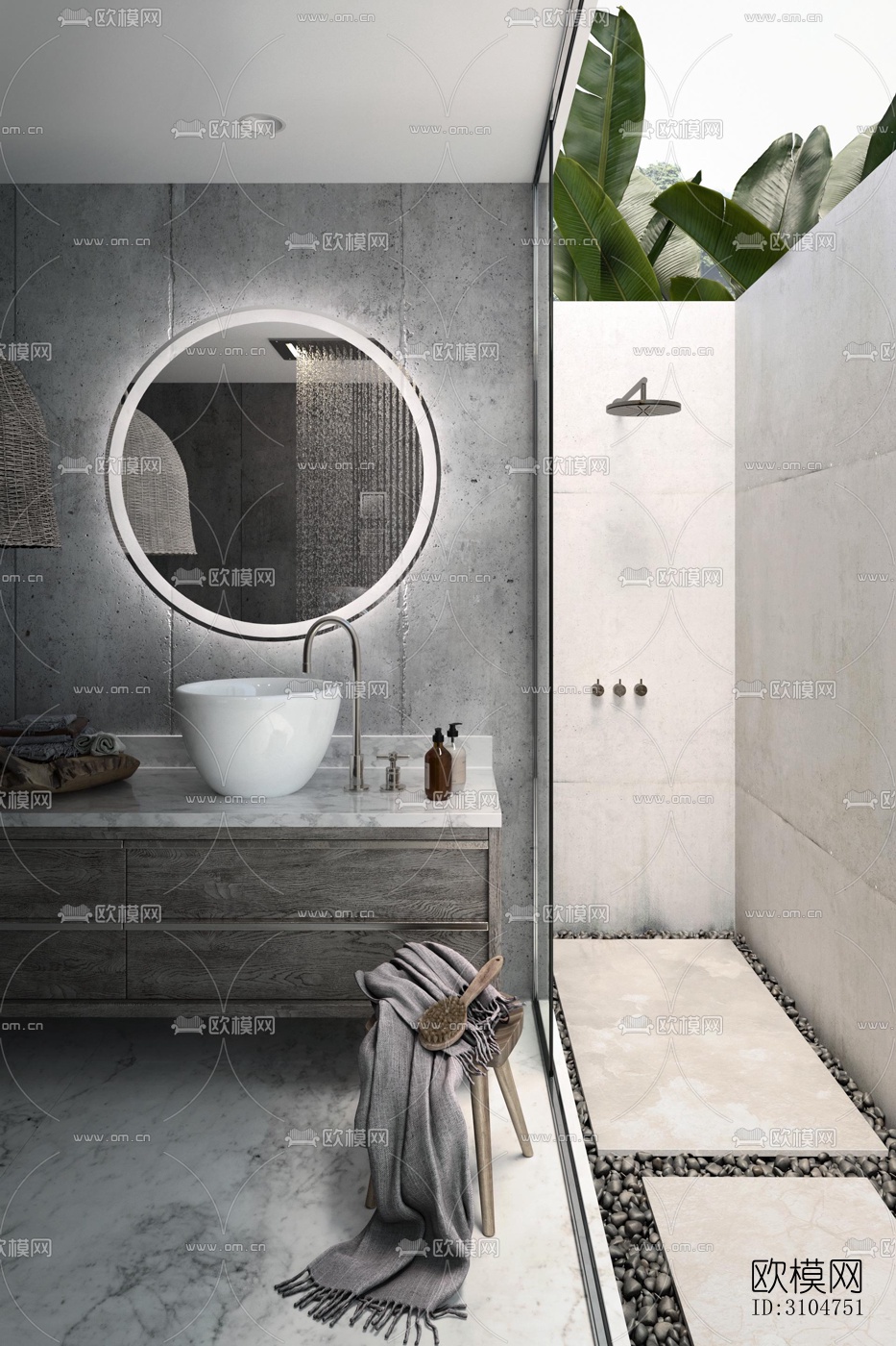 高级灰卫生间效果图下载（渲染图2）