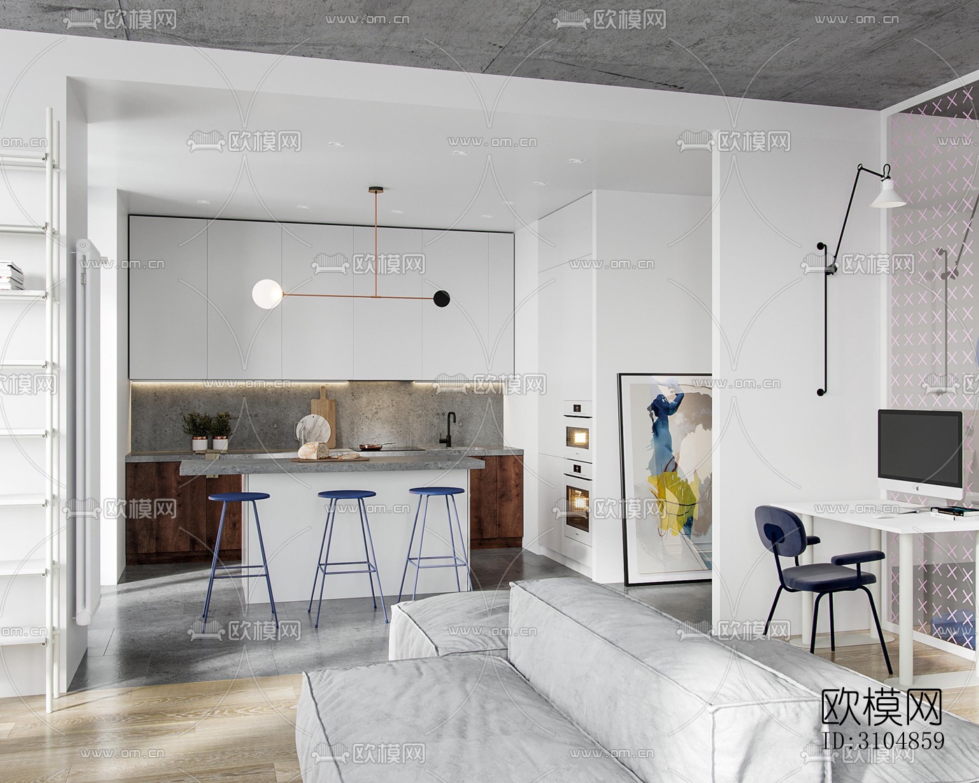 北欧厨房效果图下载（渲染图2）