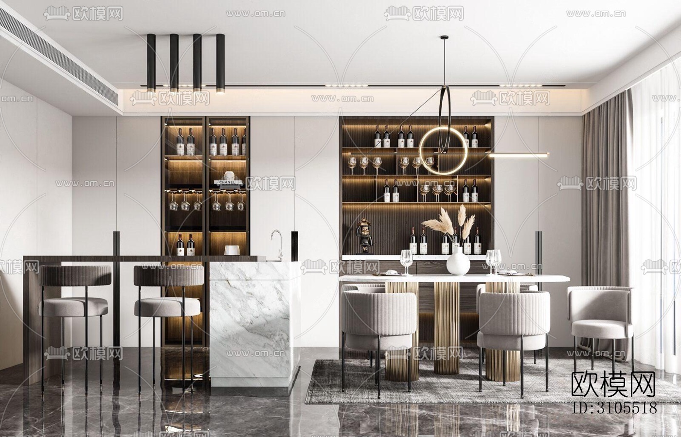 现代餐厅效果图下载（渲染图1）