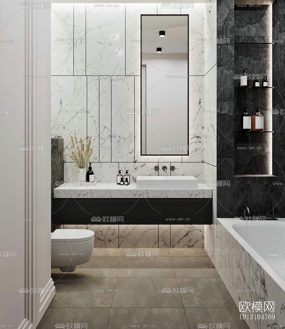 高级灰卫生间效果图下载（渲染图5）
