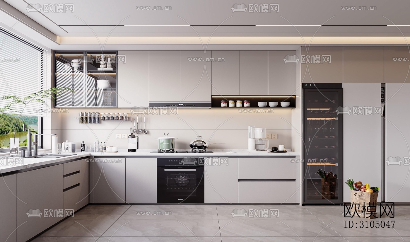 现代厨房效果图下载（渲染图3）