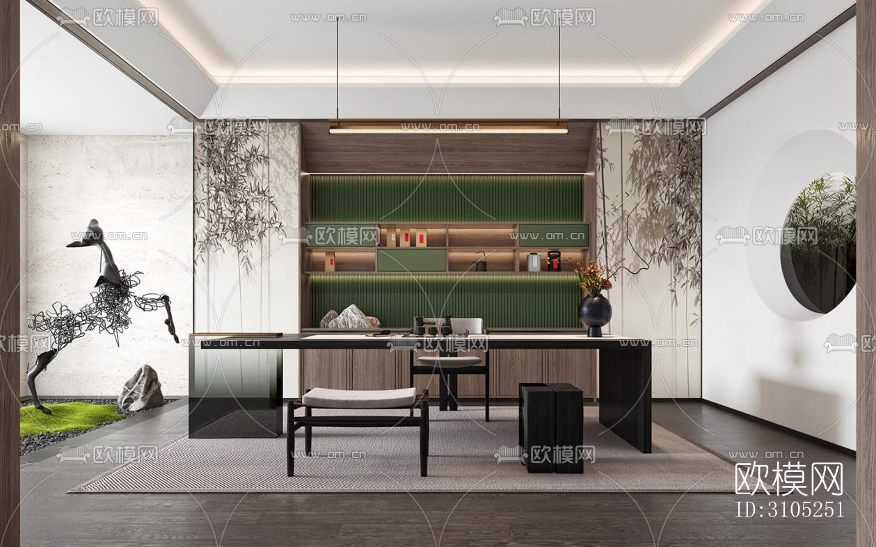 新中式茶室效果图下载（渲染图3）