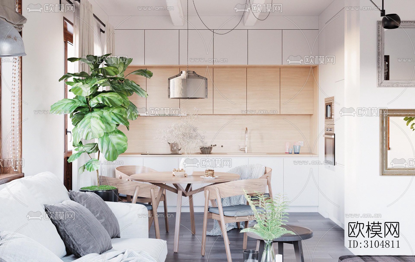 北欧厨房效果图下载（渲染图3）