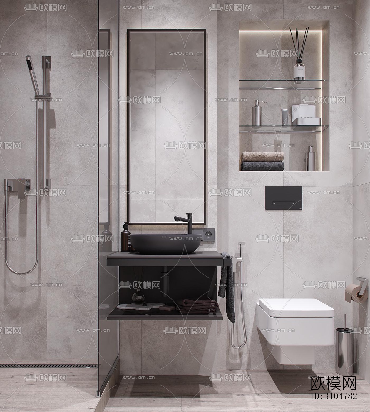 高级灰卫生间效果图下载（渲染图5）