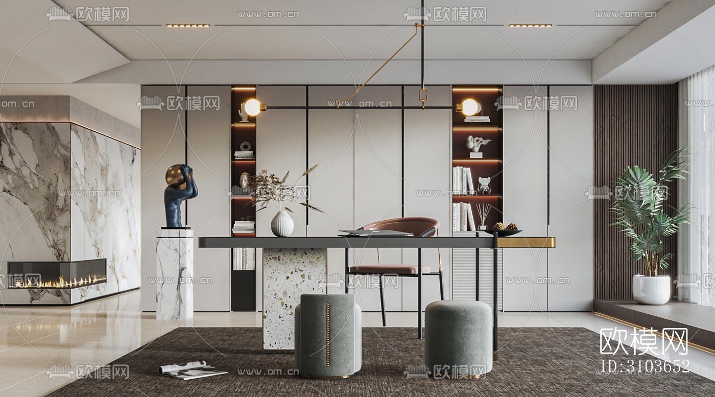 现代书房效果图下载（渲染图1）