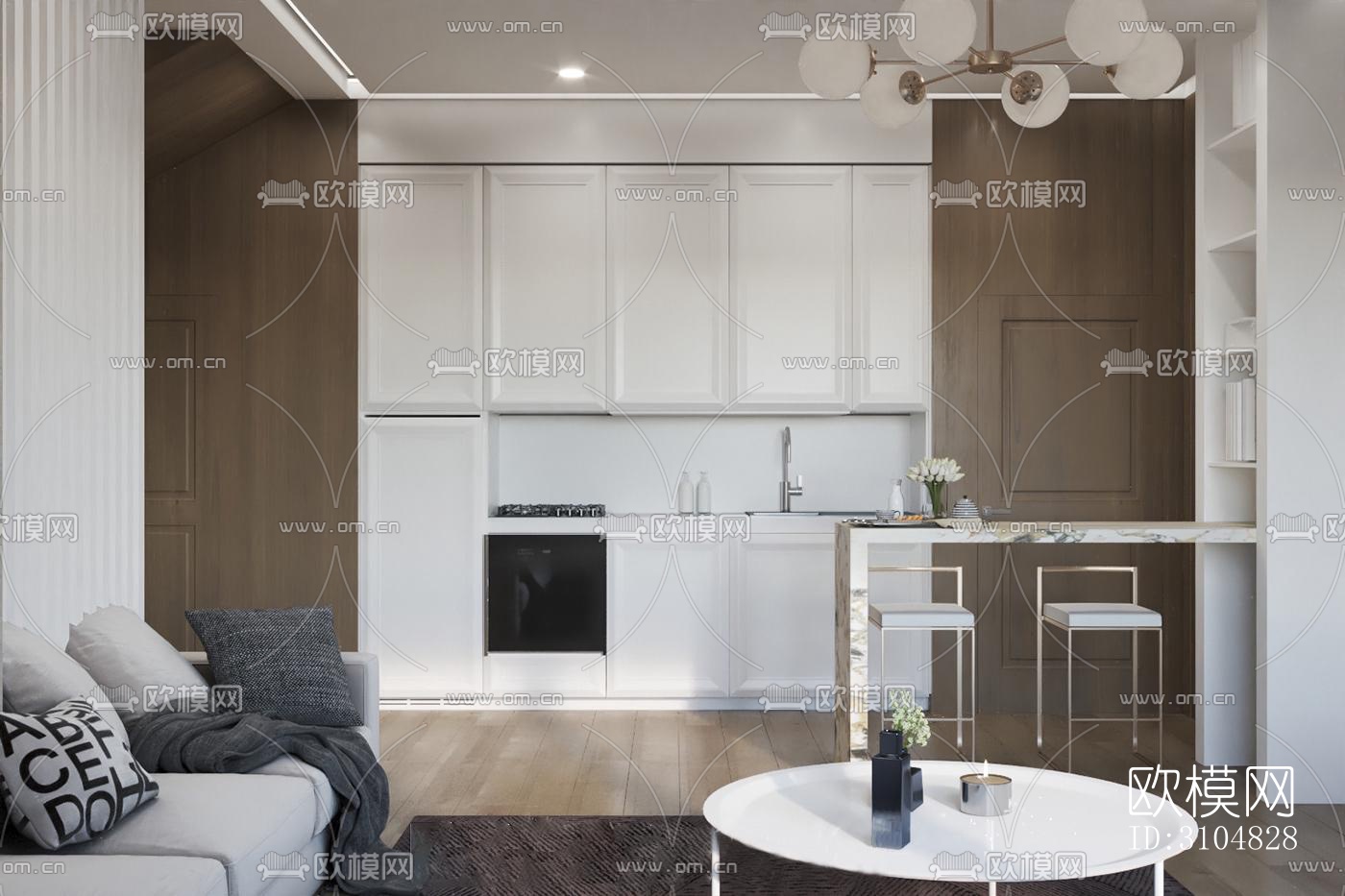 北欧厨房效果图下载（渲染图1）