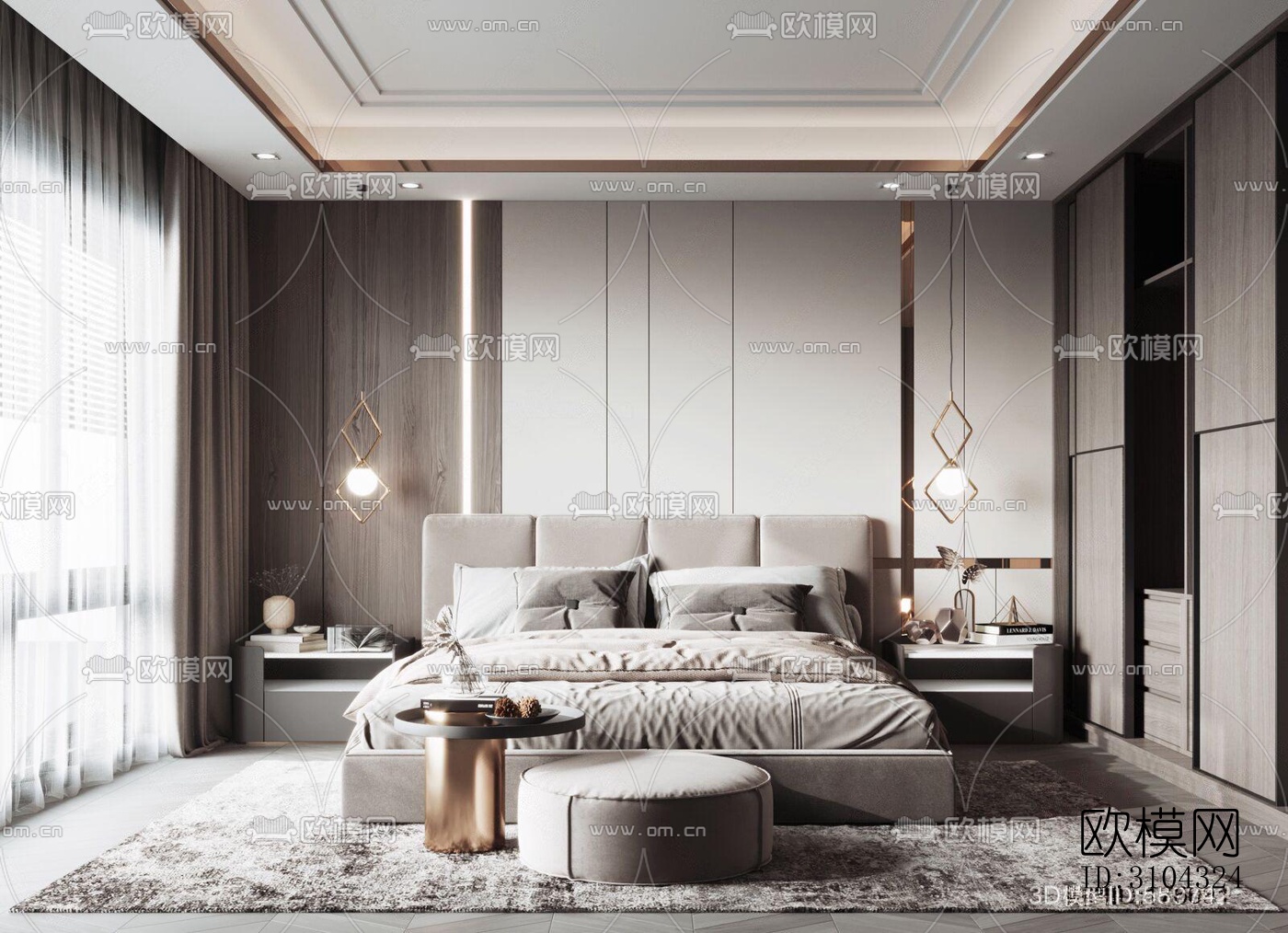 现代卧室效果图下载（渲染图1）