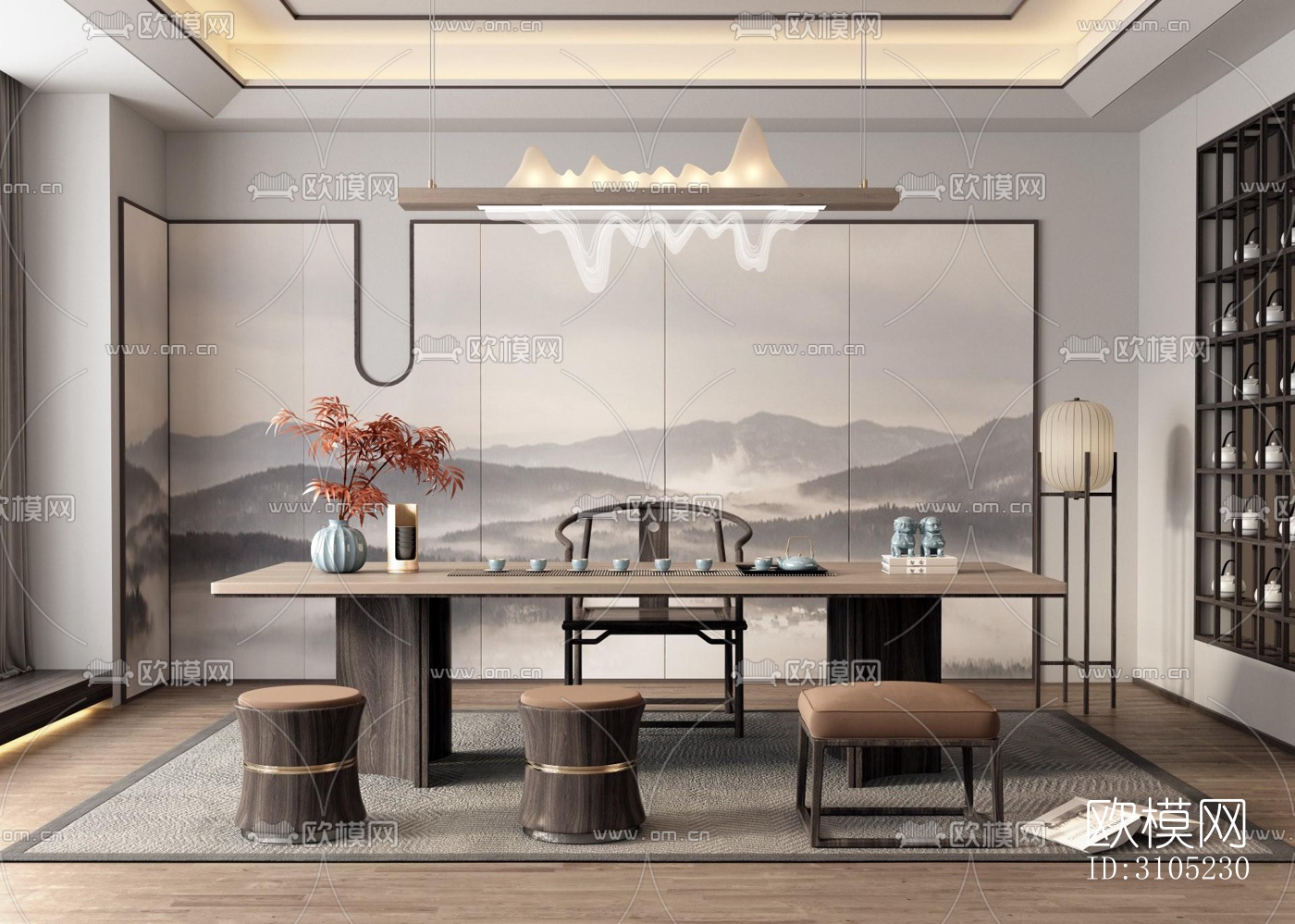 新中式茶室效果图下载（渲染图3）